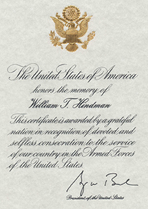 Presidential Memorial Certificate from Hindman Funeral Homes, Inc.