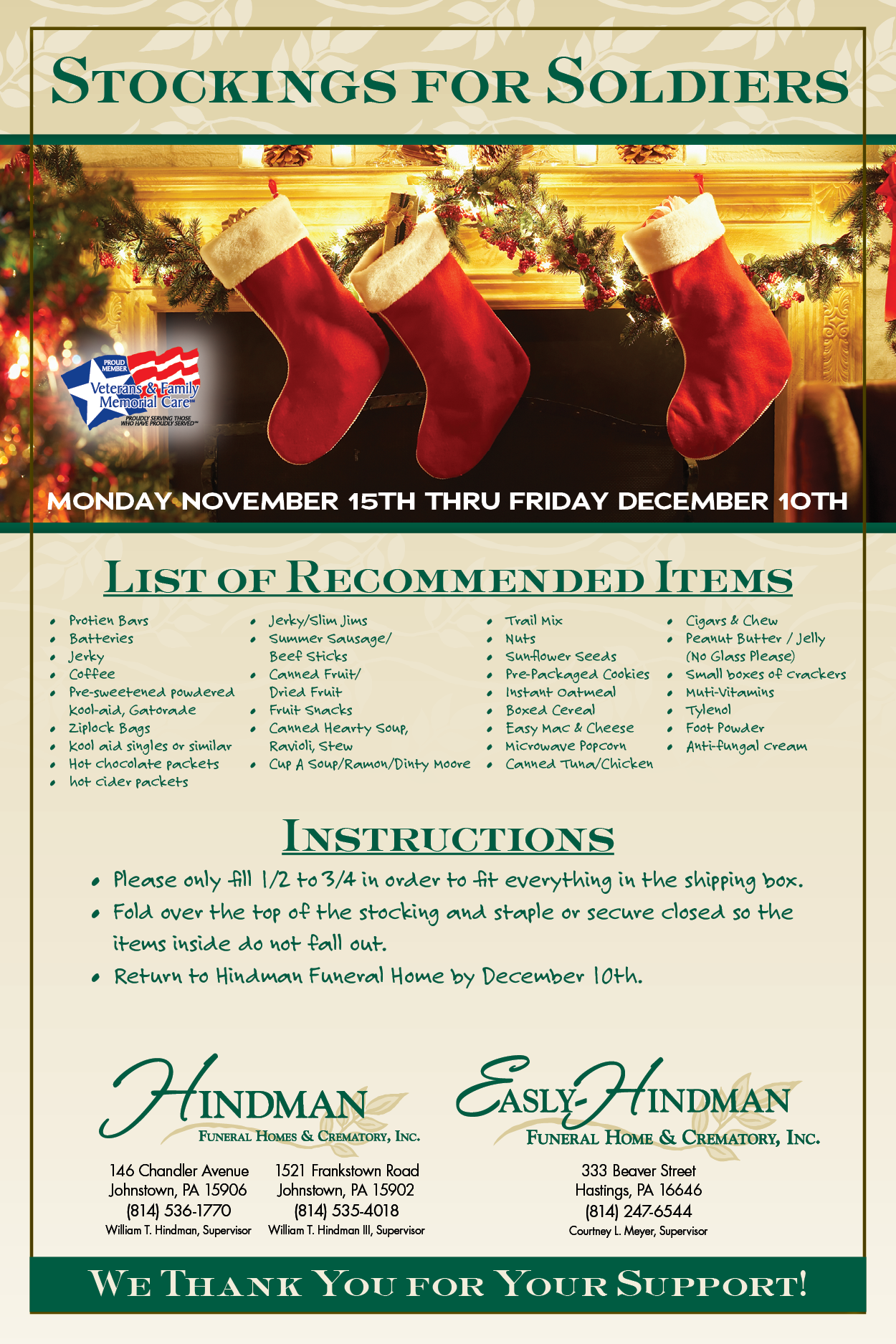 stockings for soldiers hindman 2021