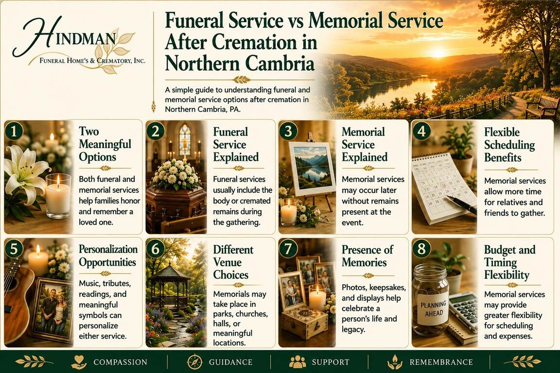 Funeral Service vs Memorial Service After Cremation in Northern Cambria infographic